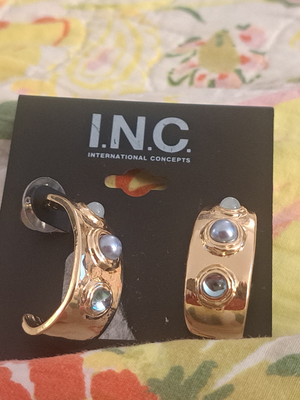 INC International Concepts Gold-Tone Hoop Earrings with Blue Pearlescent Accents